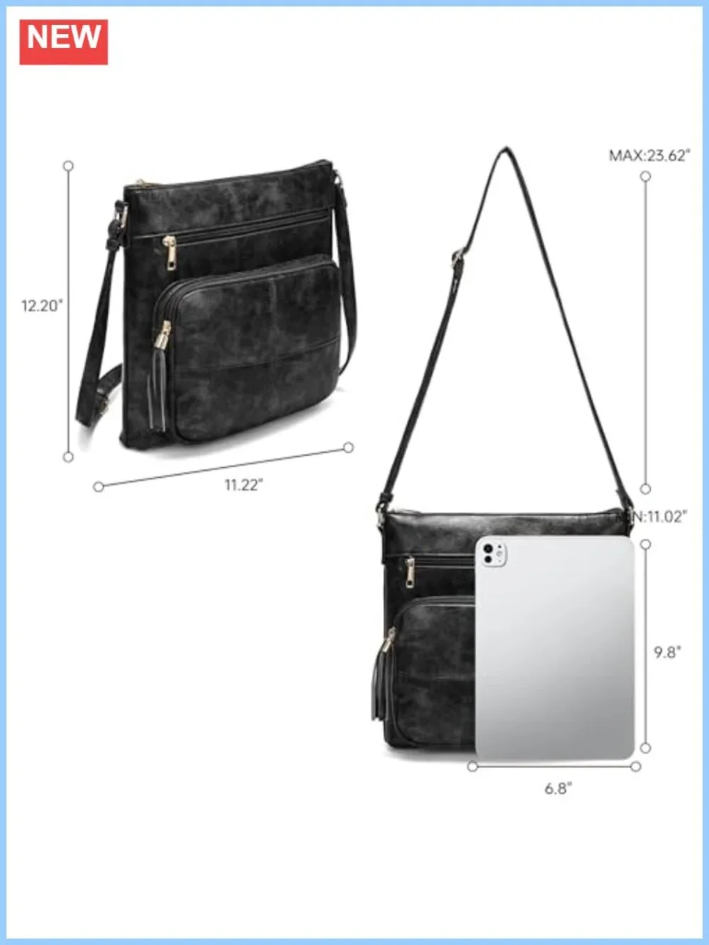 Vintage PU Leather Crossbody Purse with Zipper, Women's Medium Shoulder Bag
